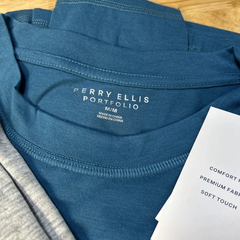Perry Ellis Portfolio Mens Medium Pajama Sleepwear Lot 2 Teal Gray PTLFB030